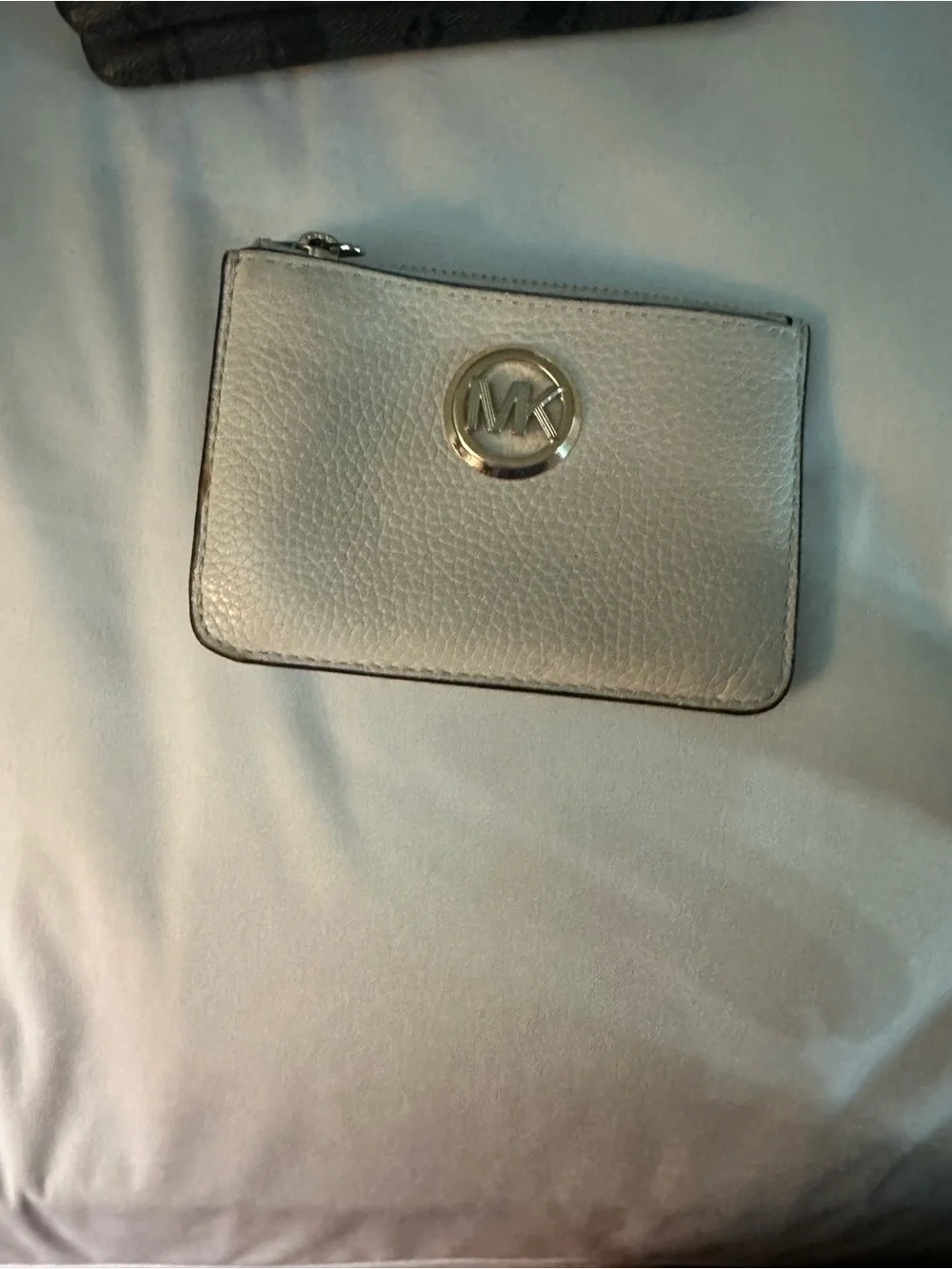 Michael Kors Silver Leather MK Emblem Zip Card Case